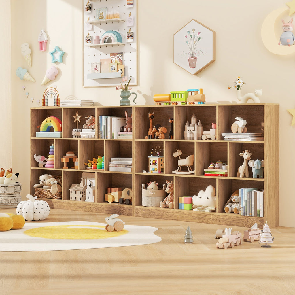 41 inches Wooden Toy Storage Organizer with 10 Cubes for Classroom Daycare Nursery Kindergarten