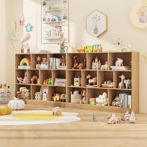 41 inches Wooden Toy Storage Organizer with 10 Cubes for Classroom Daycare Nursery Kindergarten
