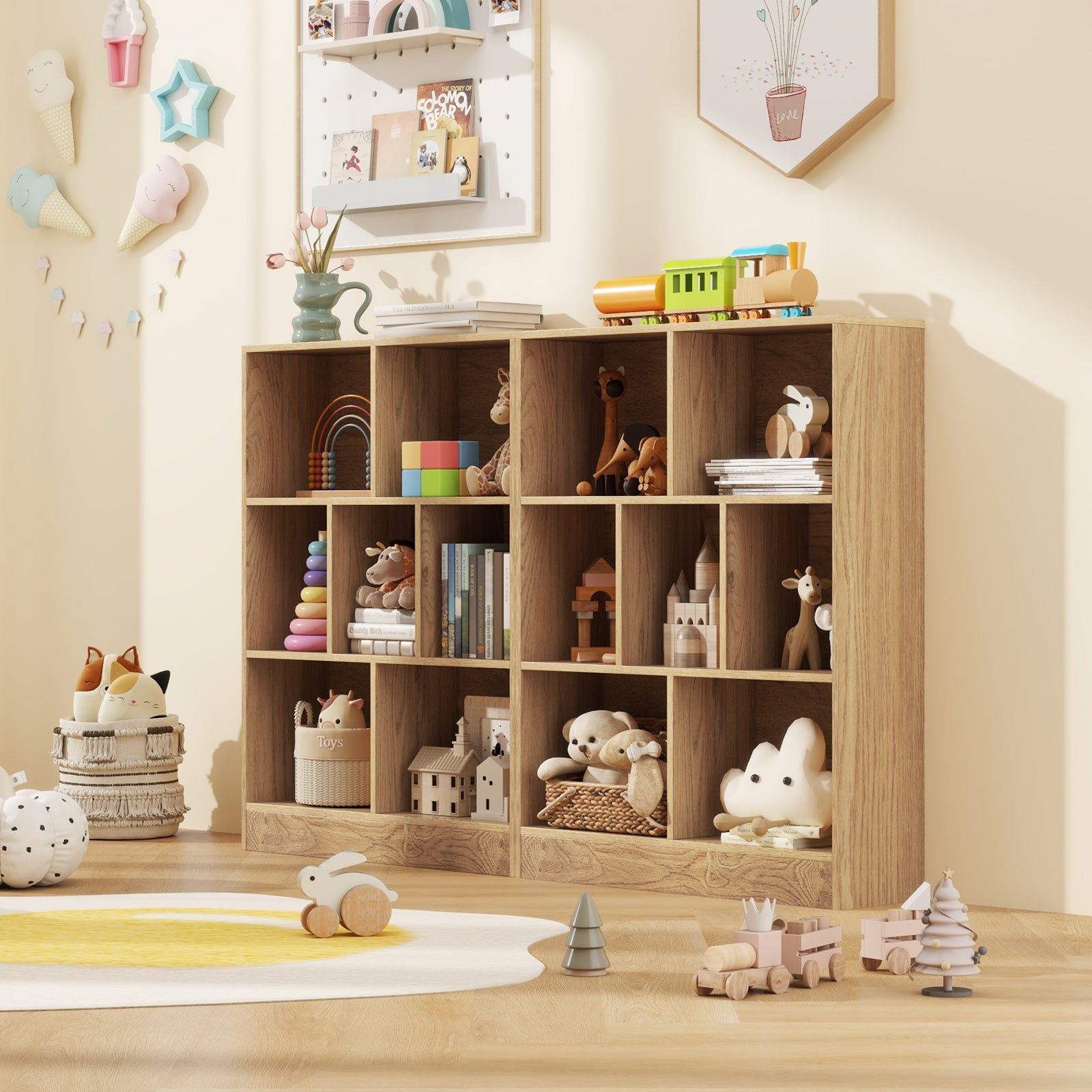 7-Section Freestanding Bookshelf for Kids Room Classroom Daycare Nursery