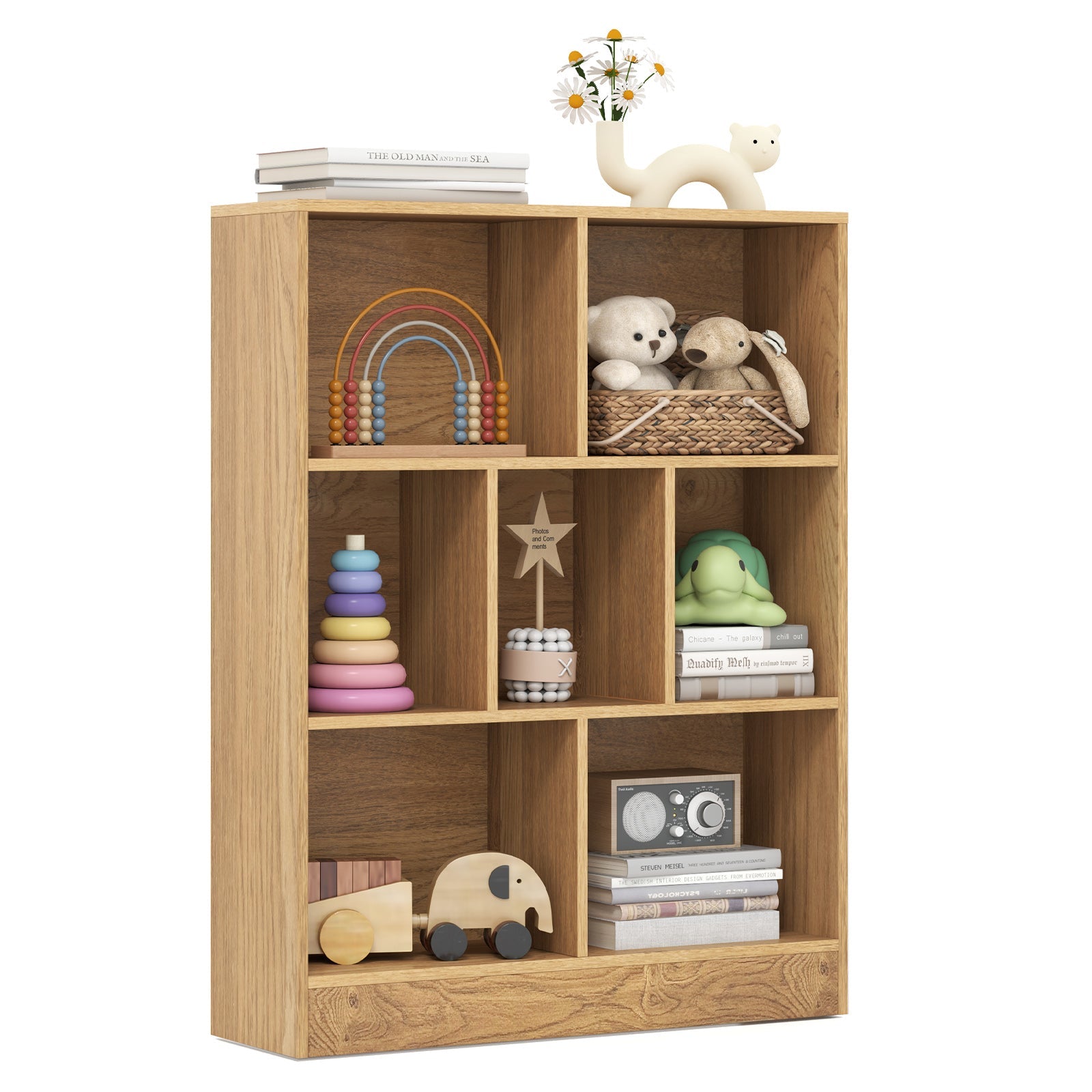 7-Section Freestanding Bookshelf for Kids Room Classroom Daycare Nursery