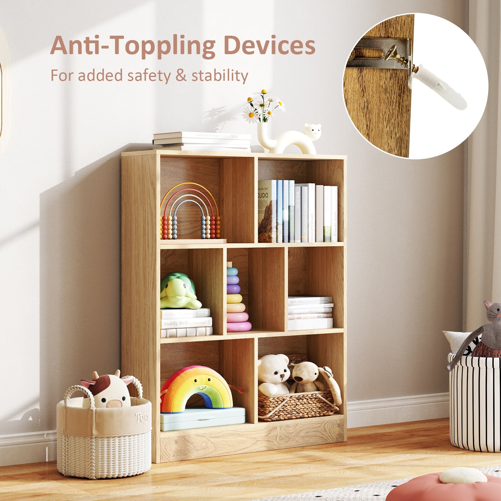 7-Section Freestanding Bookshelf for Kids Room Classroom Daycare Nursery