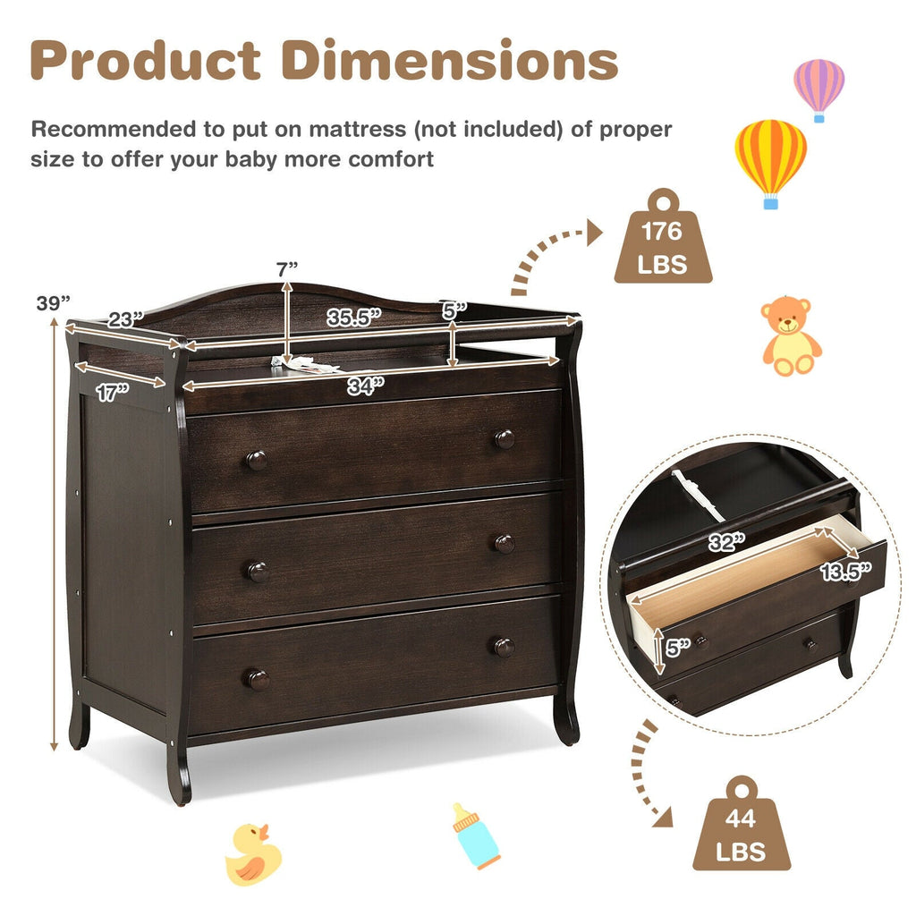 Baby Changing Table Infant Diaper with 3 Drawers and Safety Belt