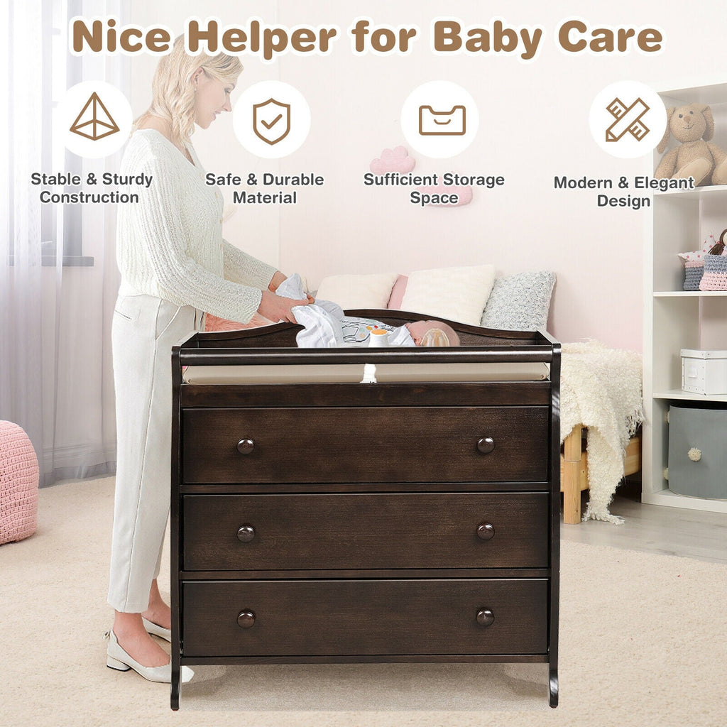 Baby Changing Table Infant Diaper with 3 Drawers and Safety Belt