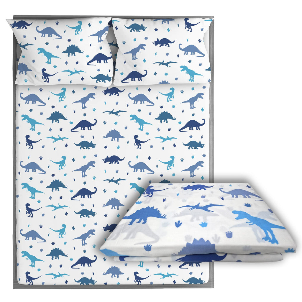 wovenx Kids Organic Viscose Derived from Bamboo Sheet Set | Twin or Full Size Fitted Bed Sheets | Oeko-Tex Certified | Cute Toddler Bedding for Girls & Boys Dino Full