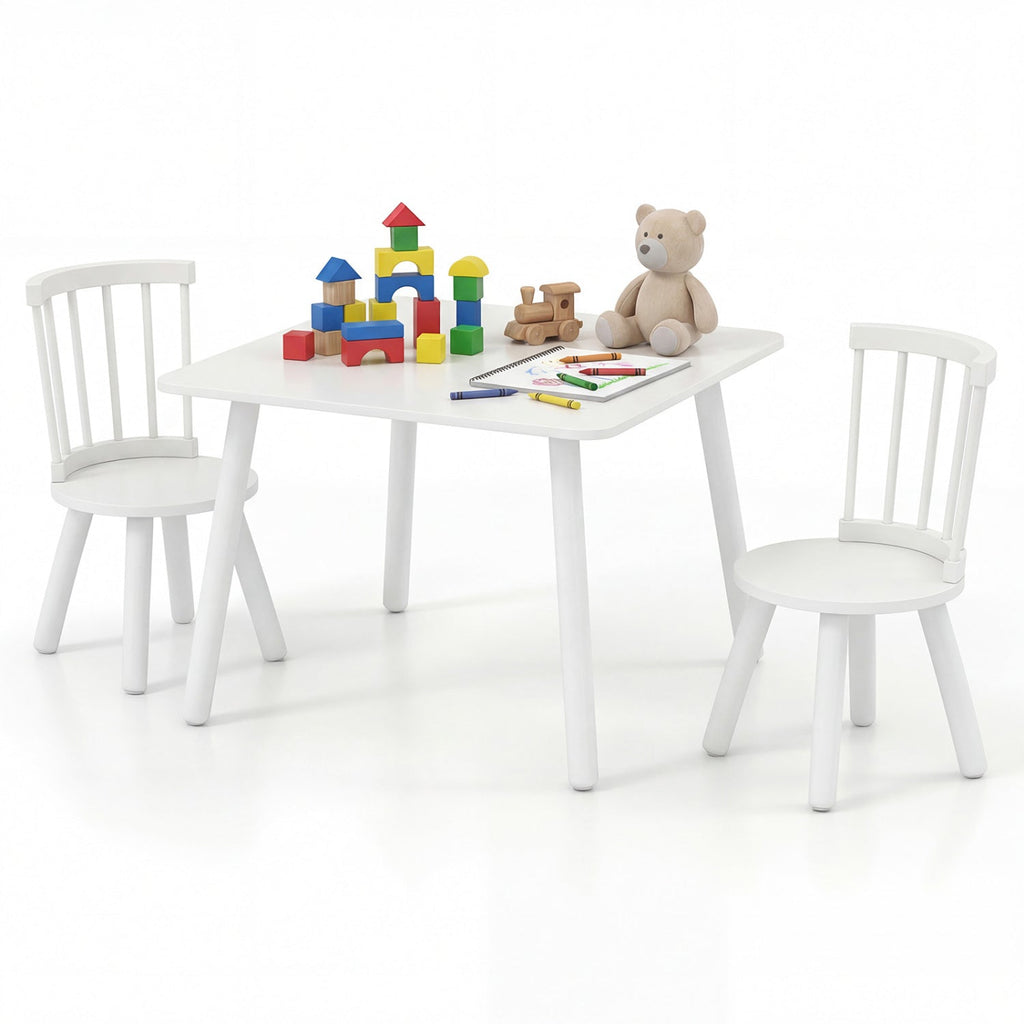 Kids Wooden Table and Chairs Set 3-Piece Toddler Furniture with Pine Wood Frame