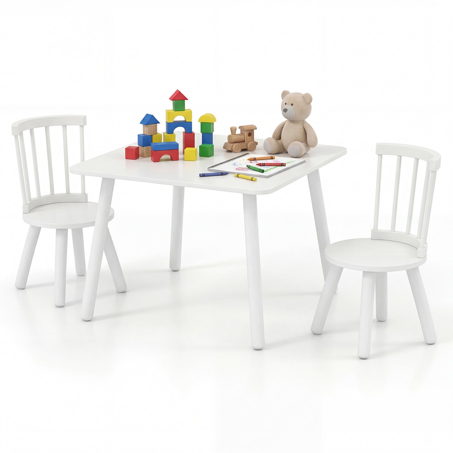 Kids Wooden Table and Chairs Set 3-Piece Toddler Furniture with Pine Wood Frame