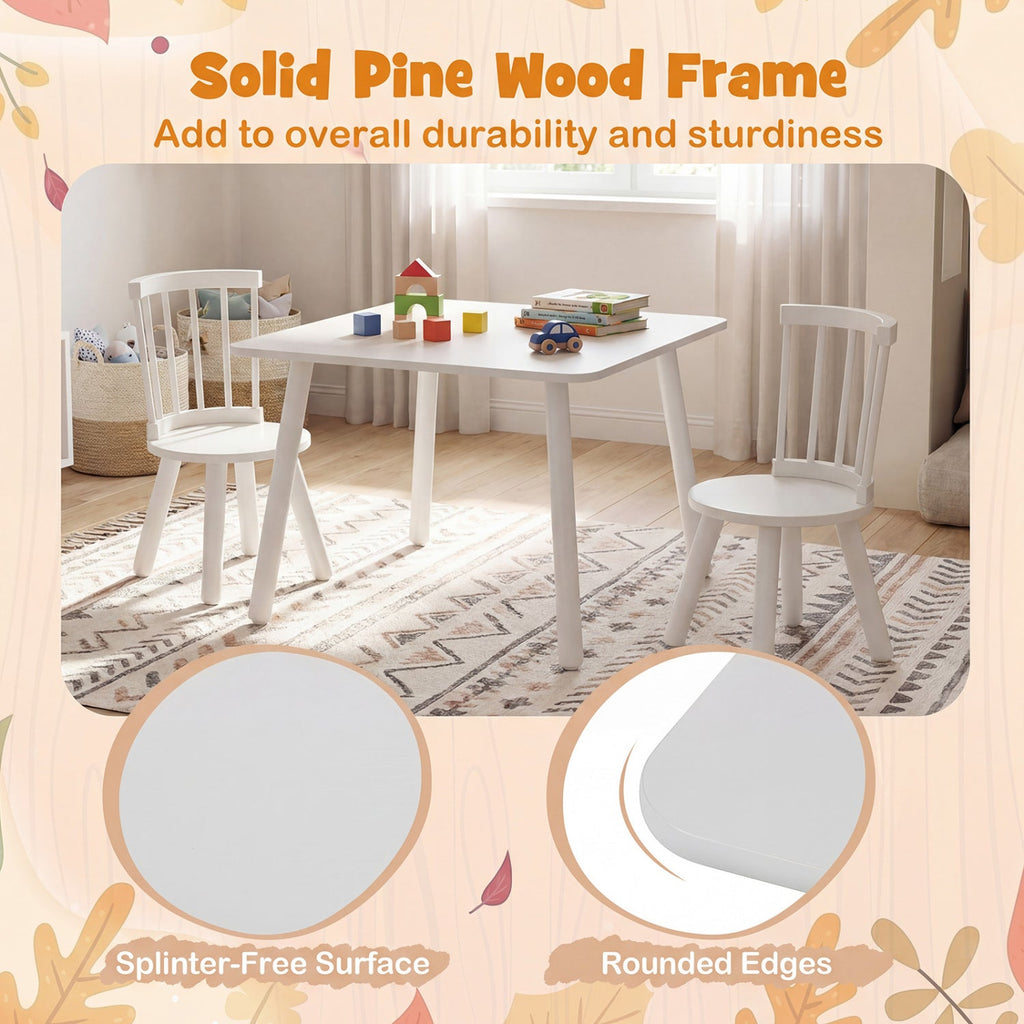 Kids Wooden Table and Chairs Set 3-Piece Toddler Furniture with Pine Wood Frame