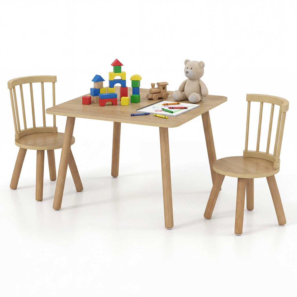 Kids Wooden Table and Chairs Set 3-Piece Toddler Furniture with Pine Wood Frame