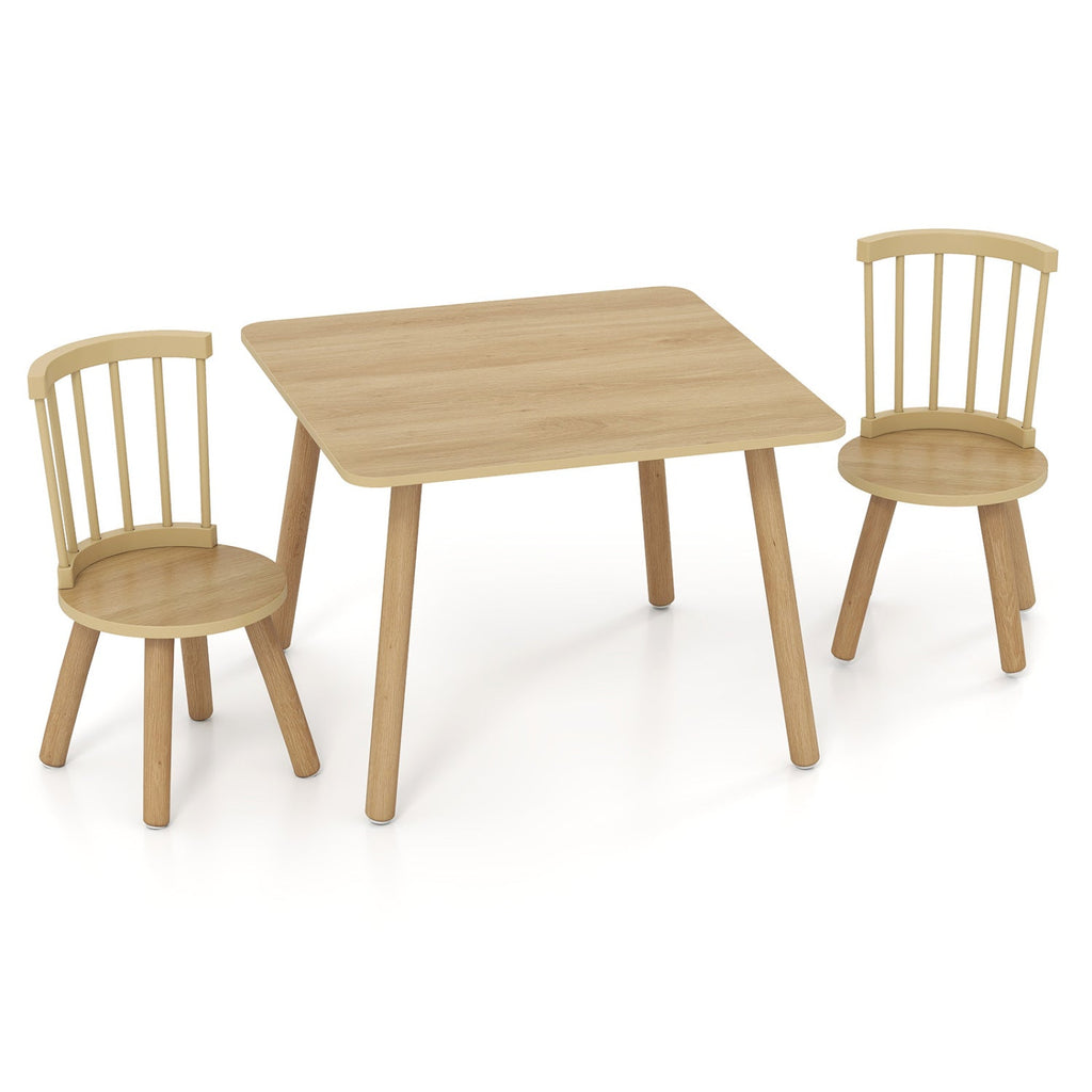 Kids Wooden Table and Chairs Set 3-Piece Toddler Furniture with Pine Wood Frame