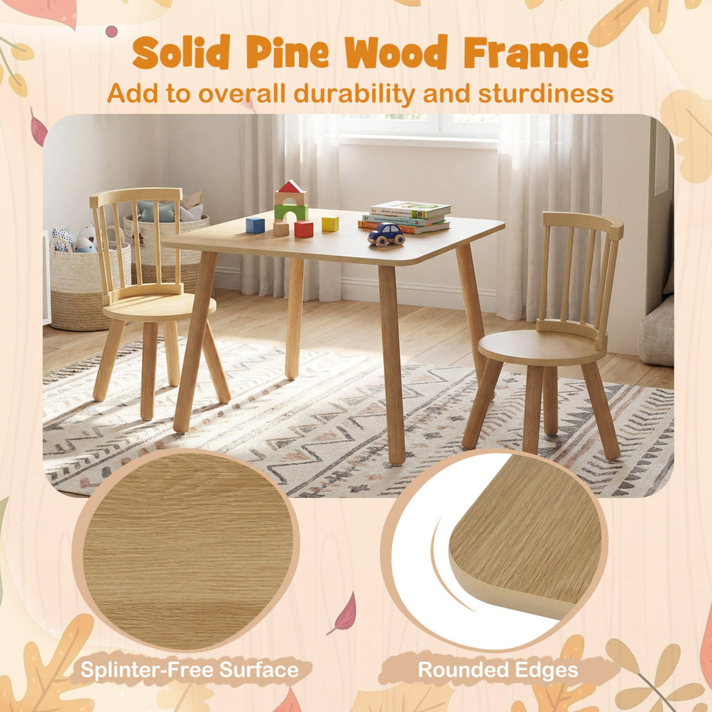 Kids Wooden Table and Chairs Set 3-Piece Toddler Furniture with Pine Wood Frame