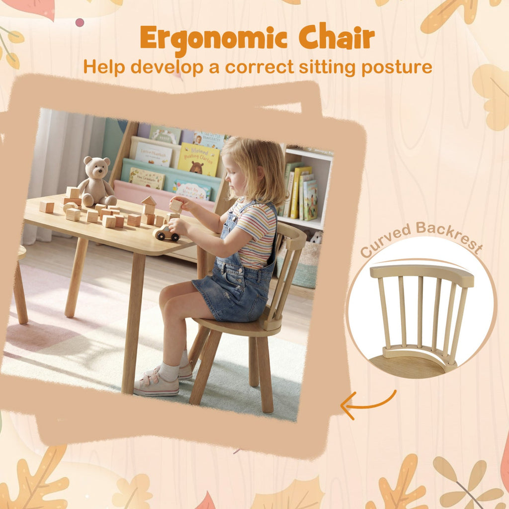 Kids Wooden Table and Chairs Set 3-Piece Toddler Furniture with Pine Wood Frame