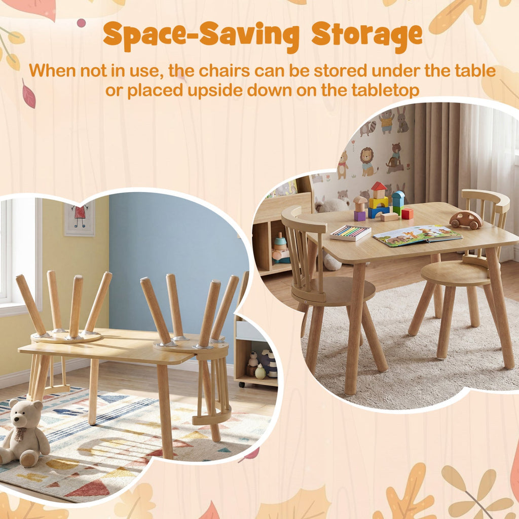 Kids Wooden Table and Chairs Set 3-Piece Toddler Furniture with Pine Wood Frame