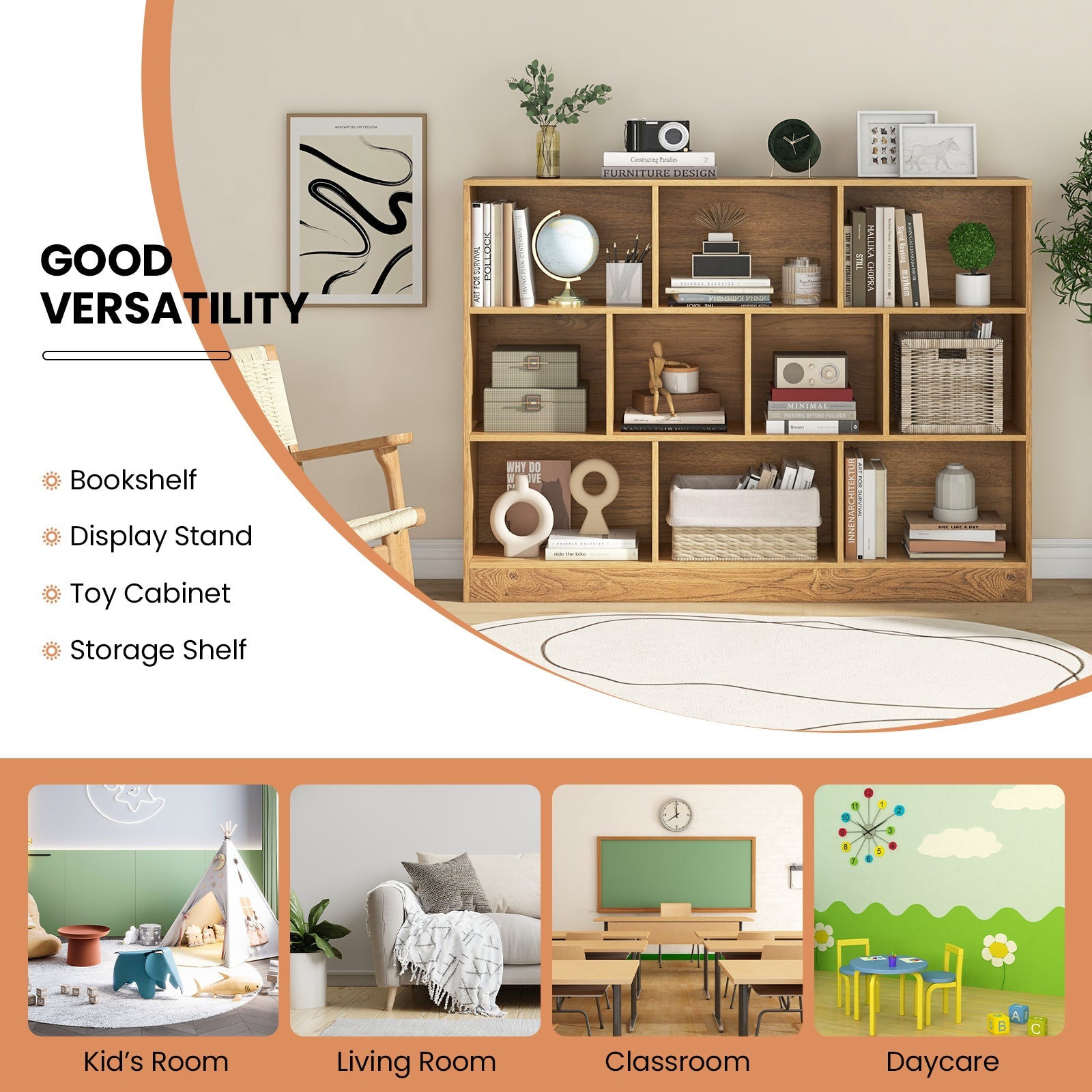 41 inches Wooden Toy Storage Organizer with 10 Cubes for Classroom Daycare Nursery Kindergarten