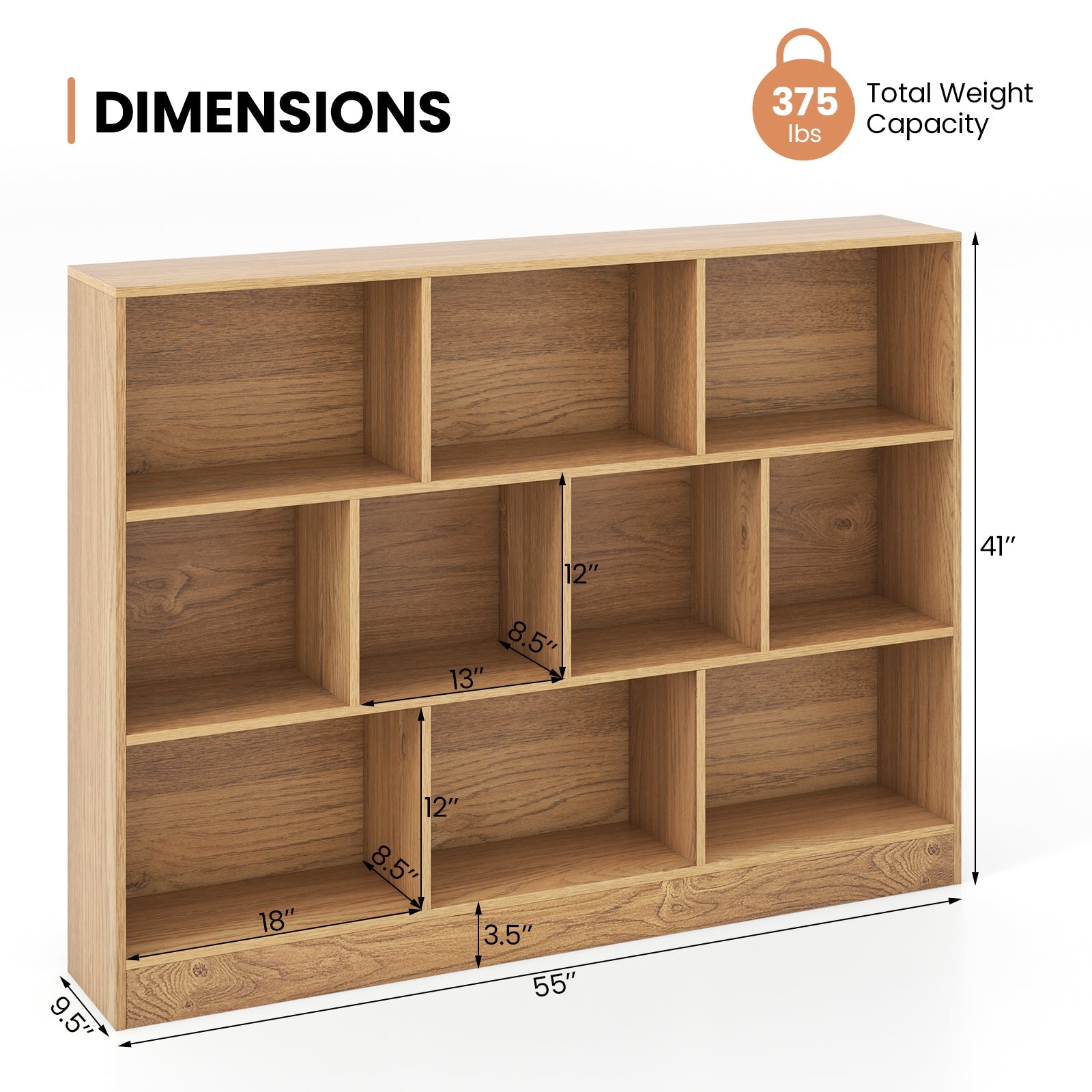 41 inches Wooden Toy Storage Organizer with 10 Cubes for Classroom Daycare Nursery Kindergarten